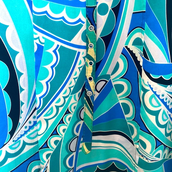 Boston Proper 100% Silk Blue, Green, White, and Black Printed Dress Size 2 - Picture 2 of 7